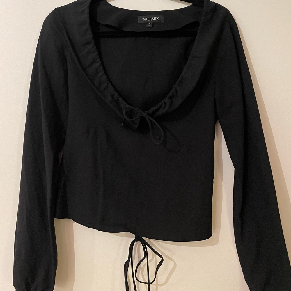 Intermix off the shoulder strappy black blouse